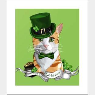 St Patrick's Day Leprecat with Gold and Shamrocks Posters and Art